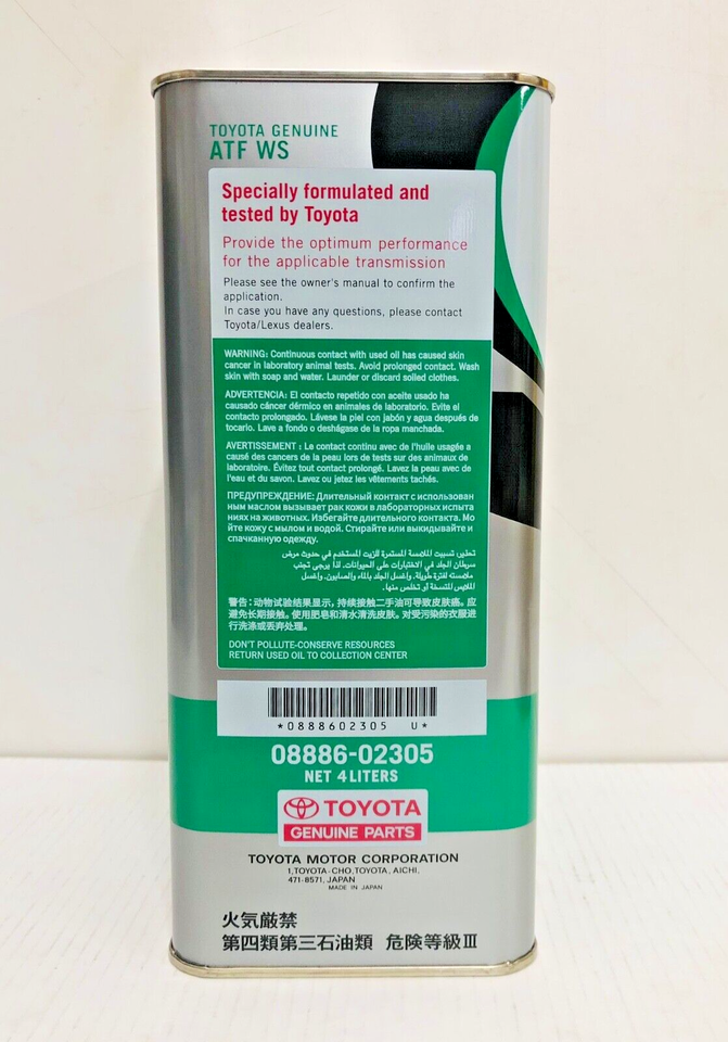 GENUINE TOYOTA ATF WS FLUID AUTO GEARBOX OIL FILTER GASKET OIL 4L U140E U141E TRANSMISSION SERVICE KIT